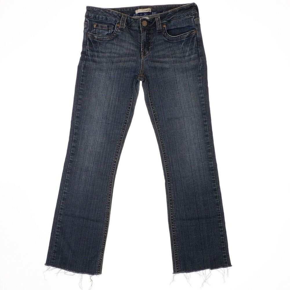 Refuge Jeans Juniors Size 9 Blue Bootcut Altered Raw Hem Denim Stretch 30 x 27